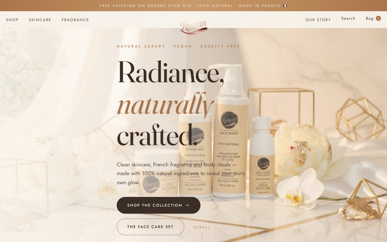 Live skincare brand website