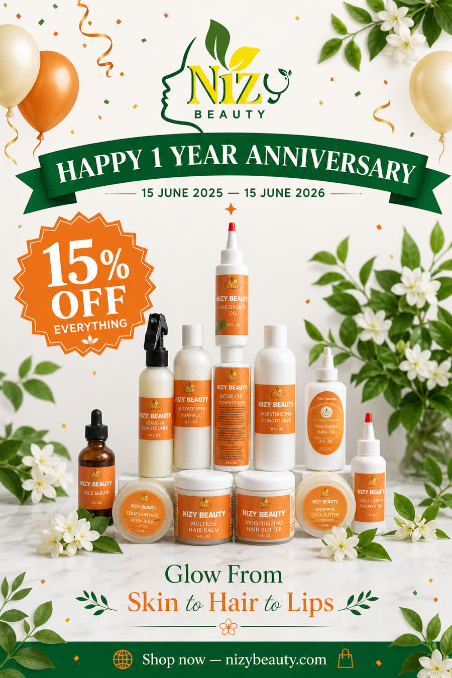 Beauty brand anniversary flyer designed by Bldscale